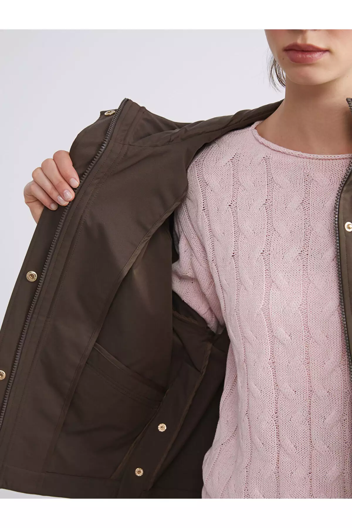 یمهبارانی زنانه کاپشن بزرگ سایز با هود قهوهای برند LC Waikiki - 982376540