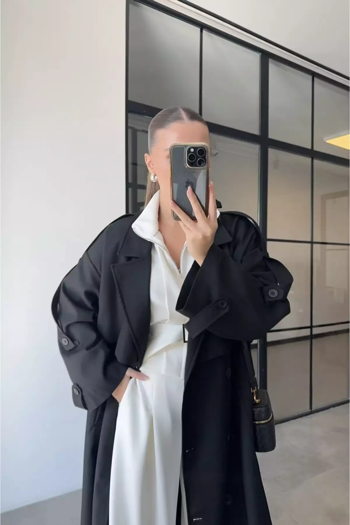 ترنچ کت ماکسیم زنانه با کمر بند و یقه دار با آستین بلند برند Moderk - 1003653668