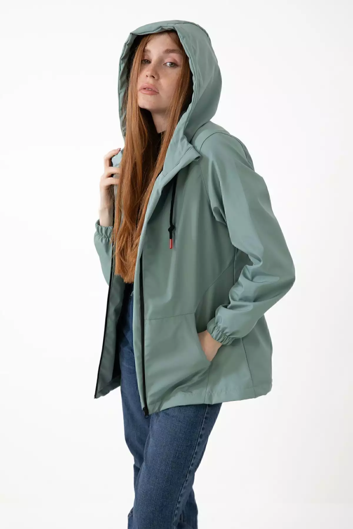 بارانی زنانه سبز مِنتی با داخل آستر، ضد آب و مقاوم در برابر باد، کُلاهدار و دارای جیب برند freemen - 921546655