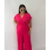jumpsuit زنانه با یقه کراواتی و پارچه ویسکوز در سایز بزرگ و رنگ فوشیا برند KLEERMAKER - 834743573