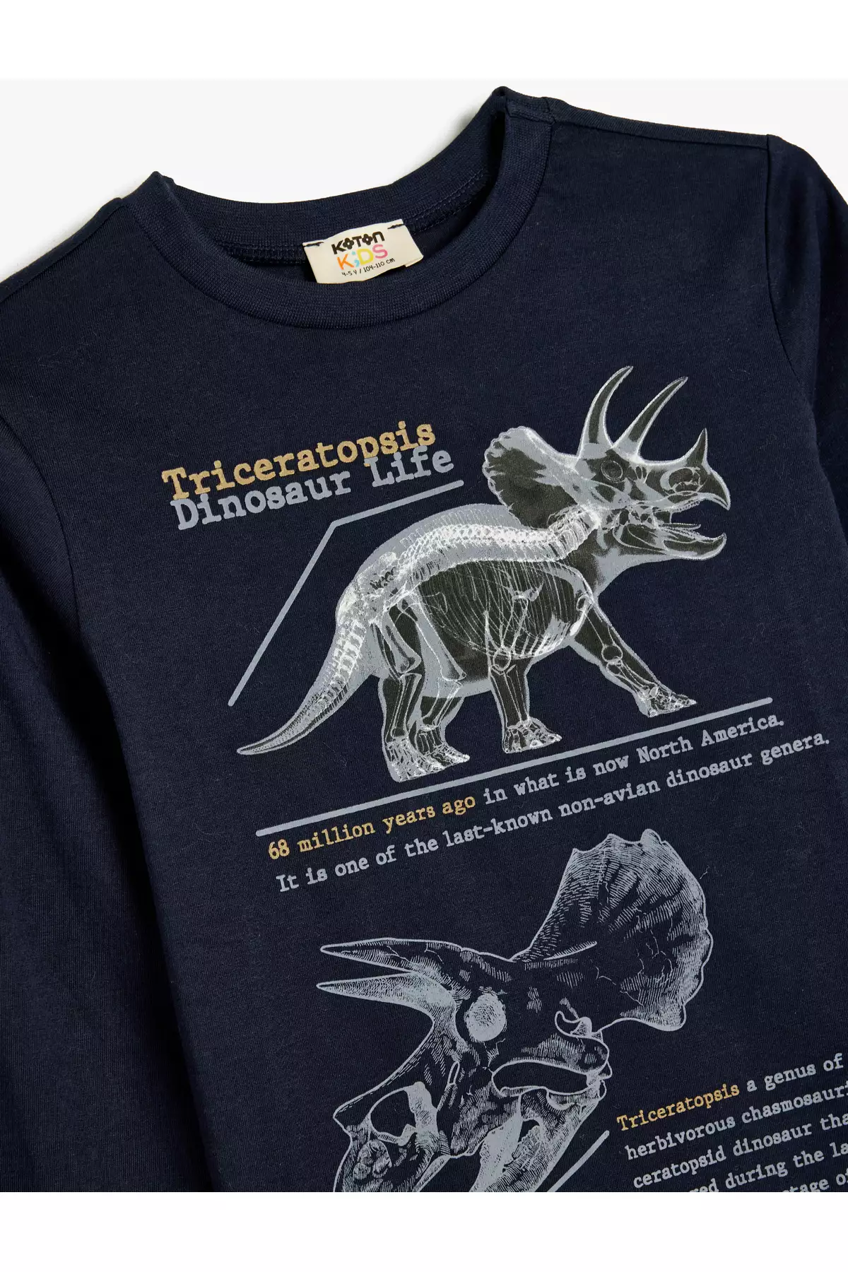 تیشرت آستین بلند با طرح دایناسور و یقه گرد از جنس پنبه برند Koton - 862616203
