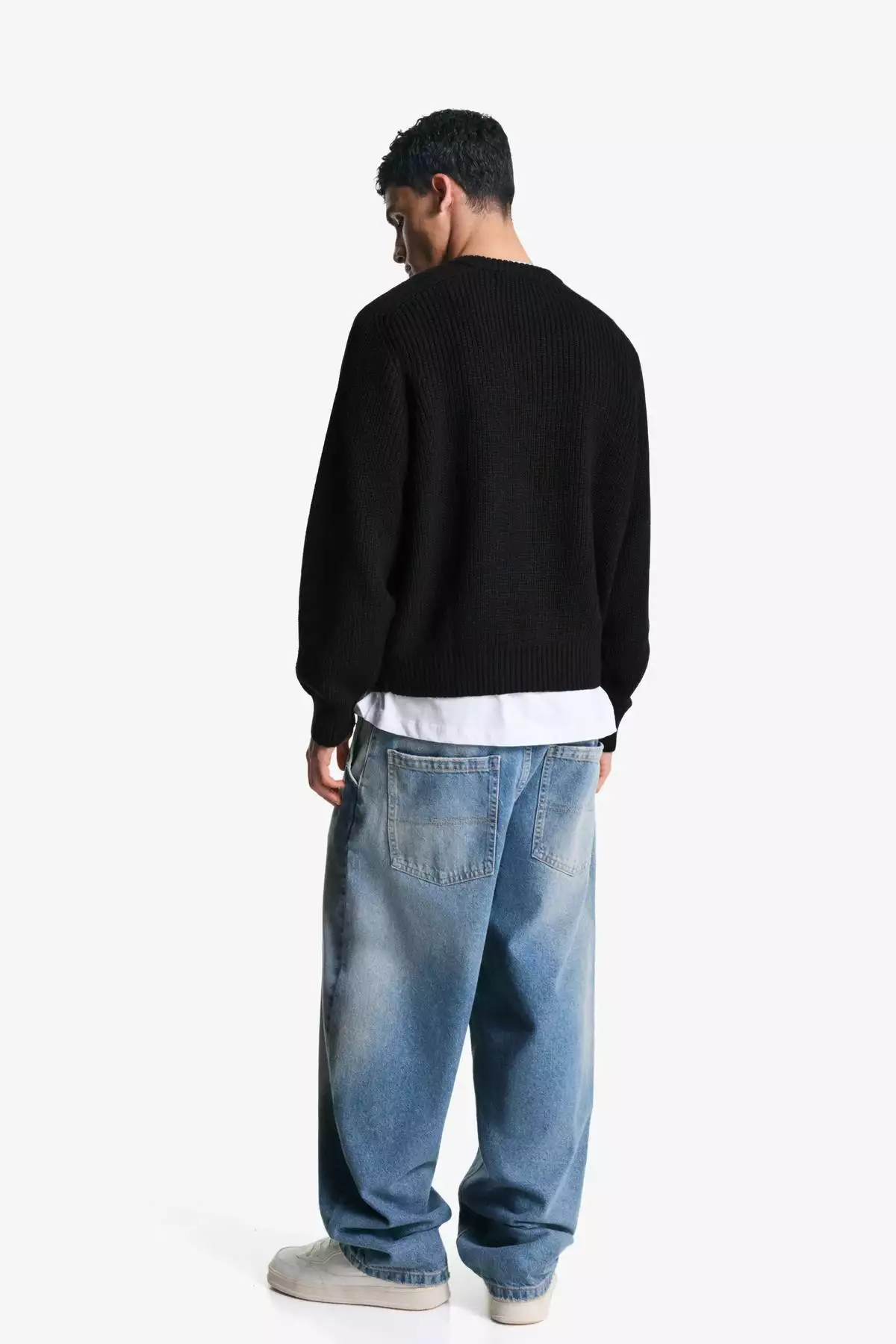 پلیور بافتنی پشمینه با آستین فیتیلهای برند Bershka - 970730352