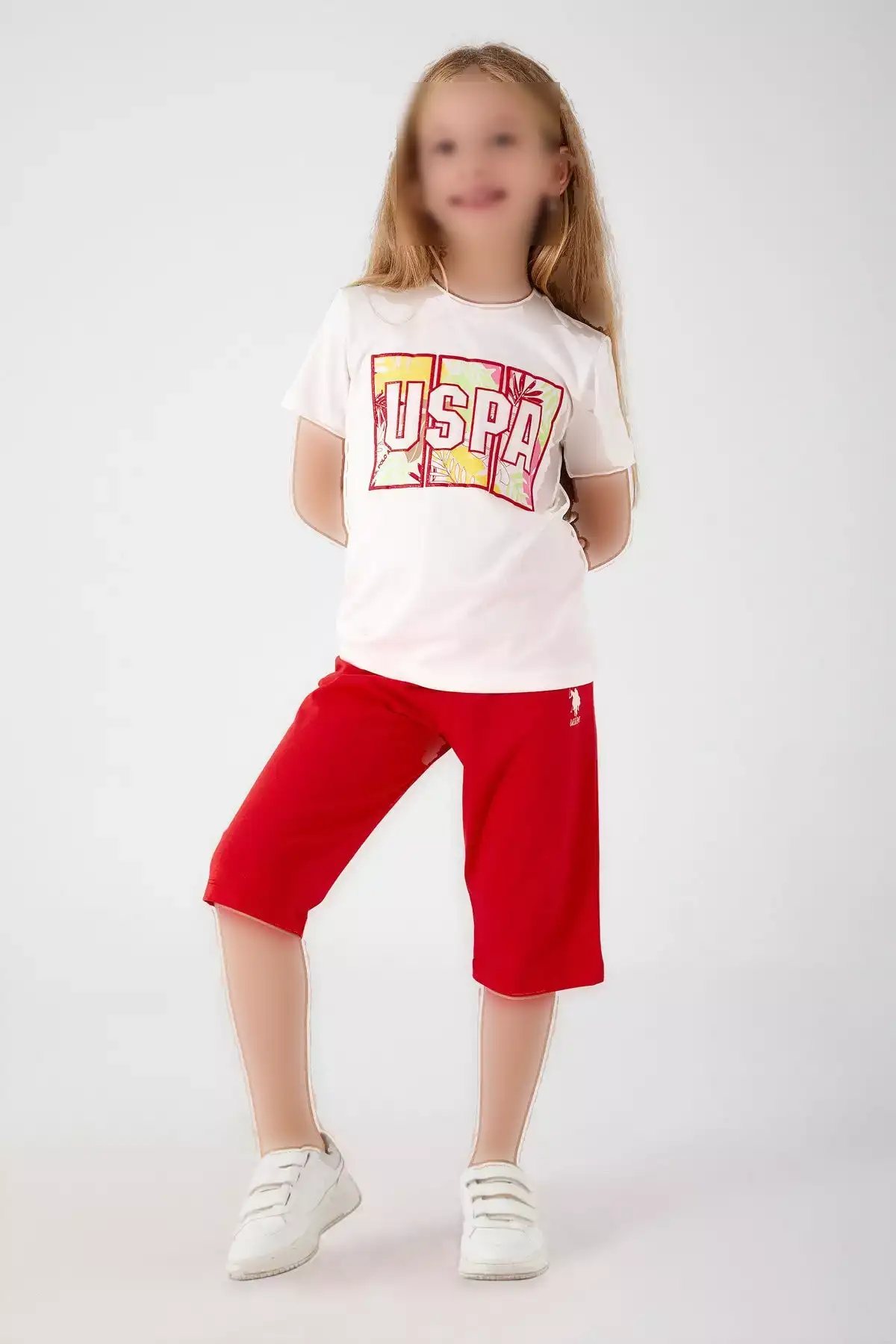 ست کمرنگ و کوتاه دخترانه با طرح برگهای رنگارنگ برند U.S. Polo Assn. - 649438329