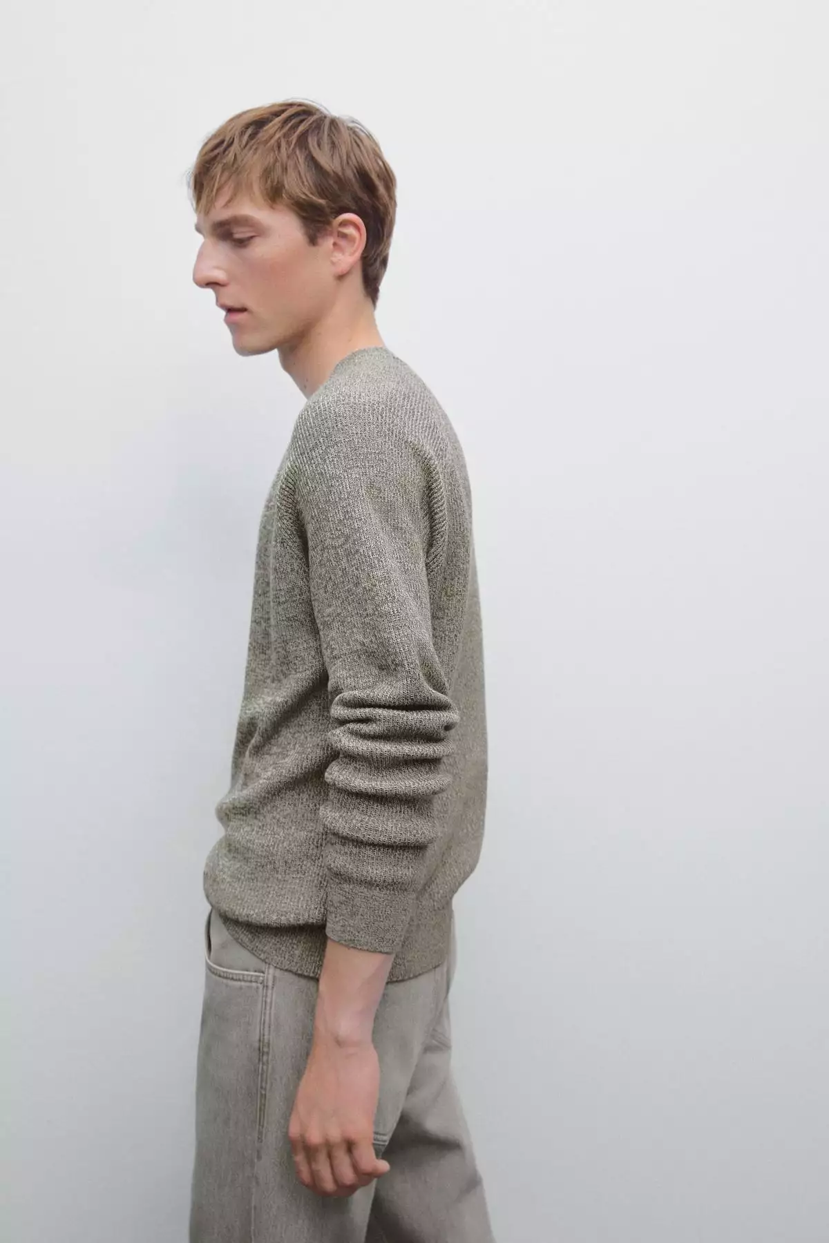 کاپشن با یقه گرد از جنس تریکو موچین برند Massimo Dutti - 963076533