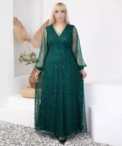 پیراهن دگاجه یقه بلند بزرگ سایز سبز برند BÜYÜK MODA BEDEN - 983122593