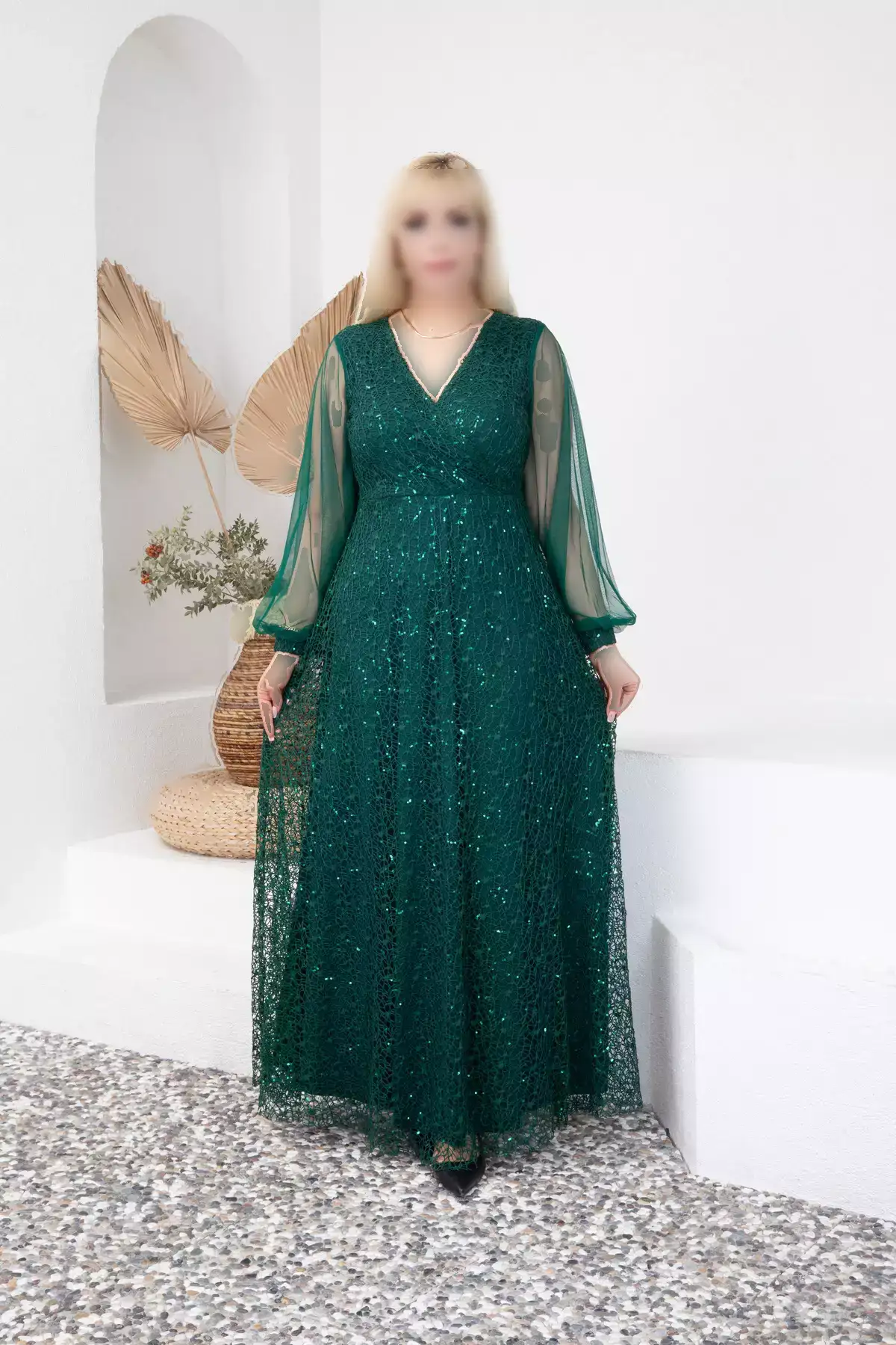 پیراهن دگاجه یقه بلند بزرگ سایز سبز برند BÜYÜK MODA BEDEN - 983122593