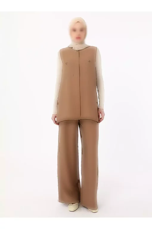 تیم مدل تونیک و شلوار با جزئیات دکمه‌ای رنگ قهوه‌ای - رفکا برند Refka - 926322906