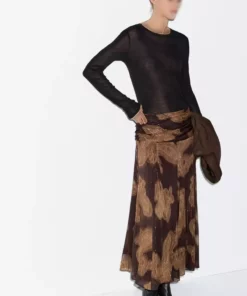 دامن میدی طرح دار آستین دار کجراه برند Massimo Dutti - 1016784452