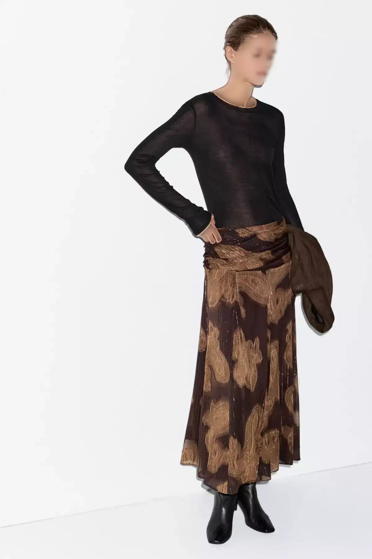 دامن میدی طرح دار آستین دار کجراه برند Massimo Dutti - 1016784452