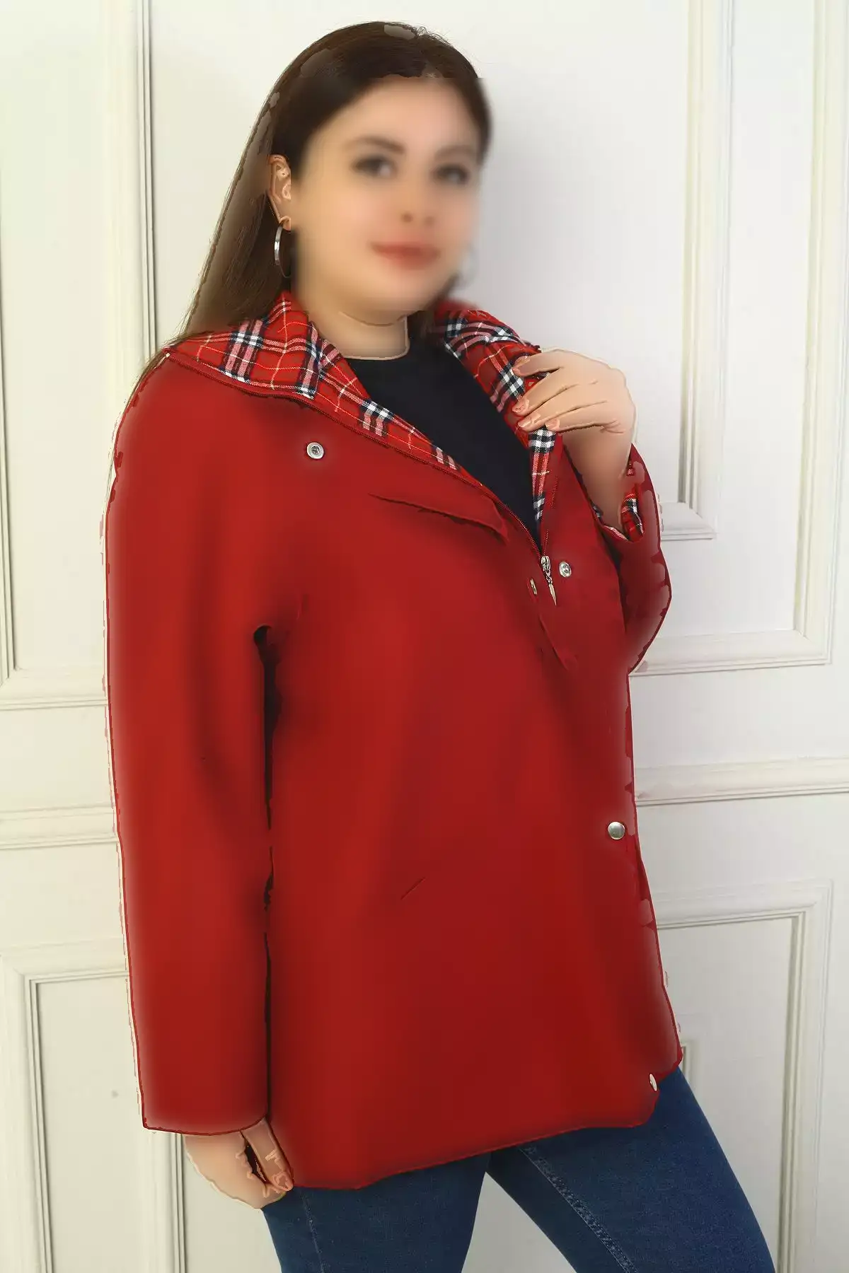 کاپشن trench کوتاه زنانه با زیپ و کلاه دار و دکمهدار در جلو برند LipLipo - 1027740199