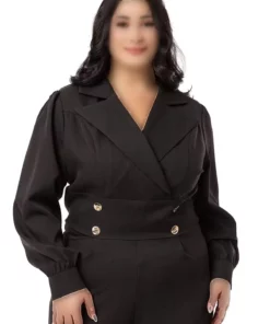 سرهمی مشکی بزرگ با یقه کروات و دکمههای فلزی و زیپ برند DISENTIS MODEST - 843798075
