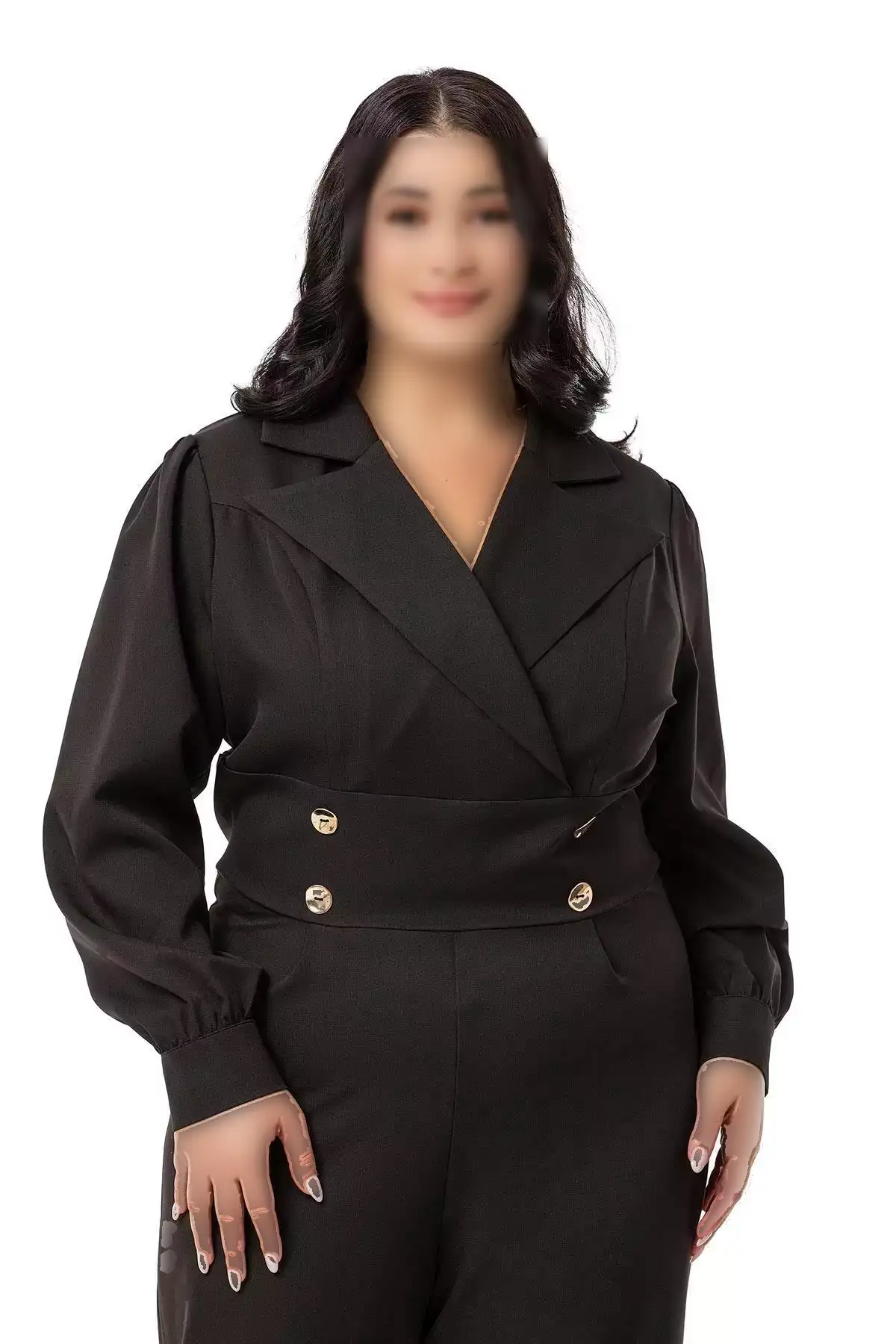 سرهمی مشکی بزرگ با یقه کروات و دکمههای فلزی و زیپ برند DISENTIS MODEST - 843798075