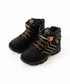 بوت روزمره زمستانی دارای زیپ و بند با طراحی خطی مشکی-نارنجی و مقاوم در برابر سرما از جنس پشمی جدید برند CAYEN - 877868368