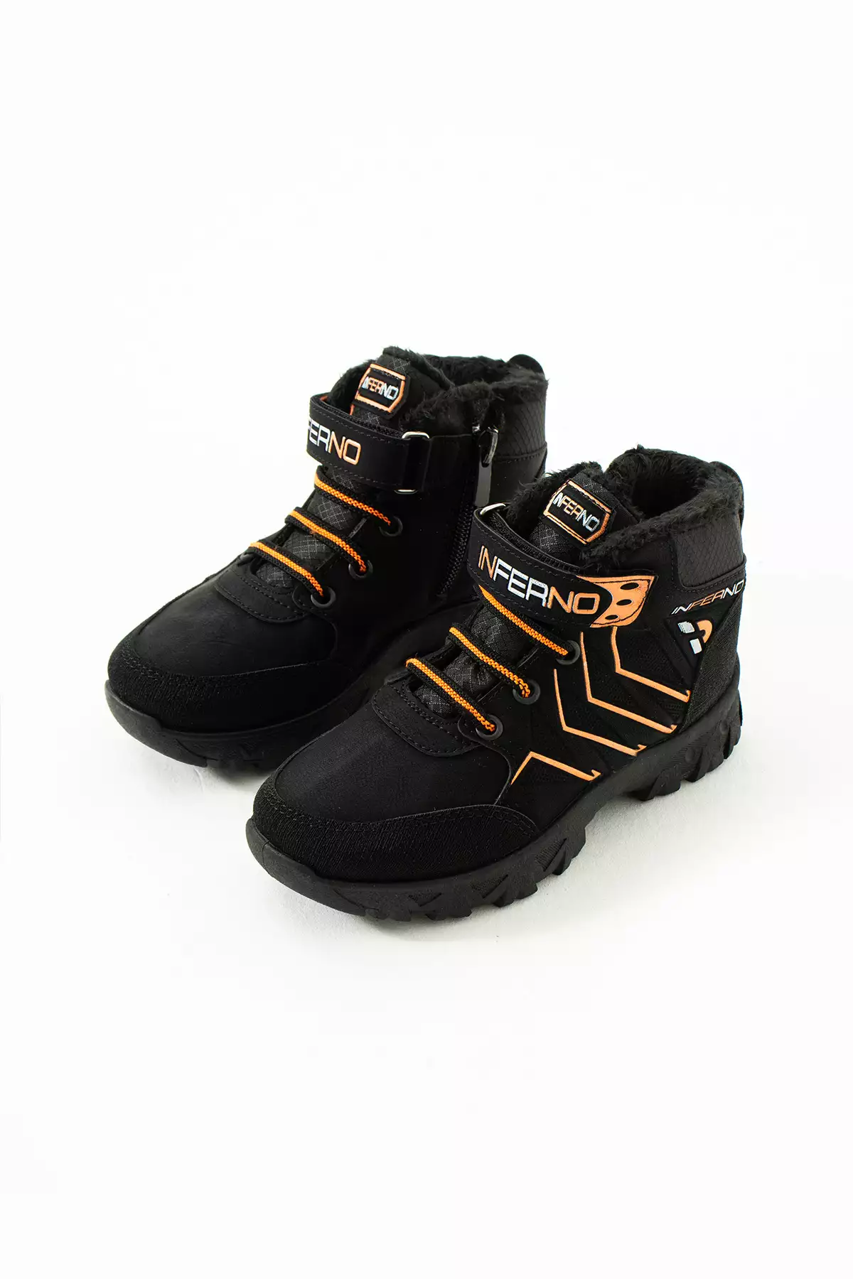 بوت روزمره زمستانی دارای زیپ و بند با طراحی خطی مشکی-نارنجی و مقاوم در برابر سرما از جنس پشمی جدید برند CAYEN - 877868368