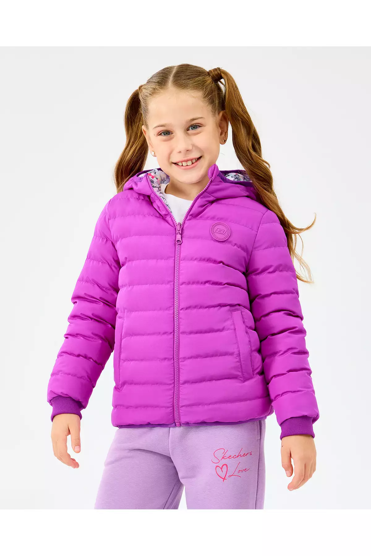 کاپشن پافر دو طرفه دخترانه بزرگ رنگ بنفش مدل SK2520079-4069 برند Skechers - 981631666