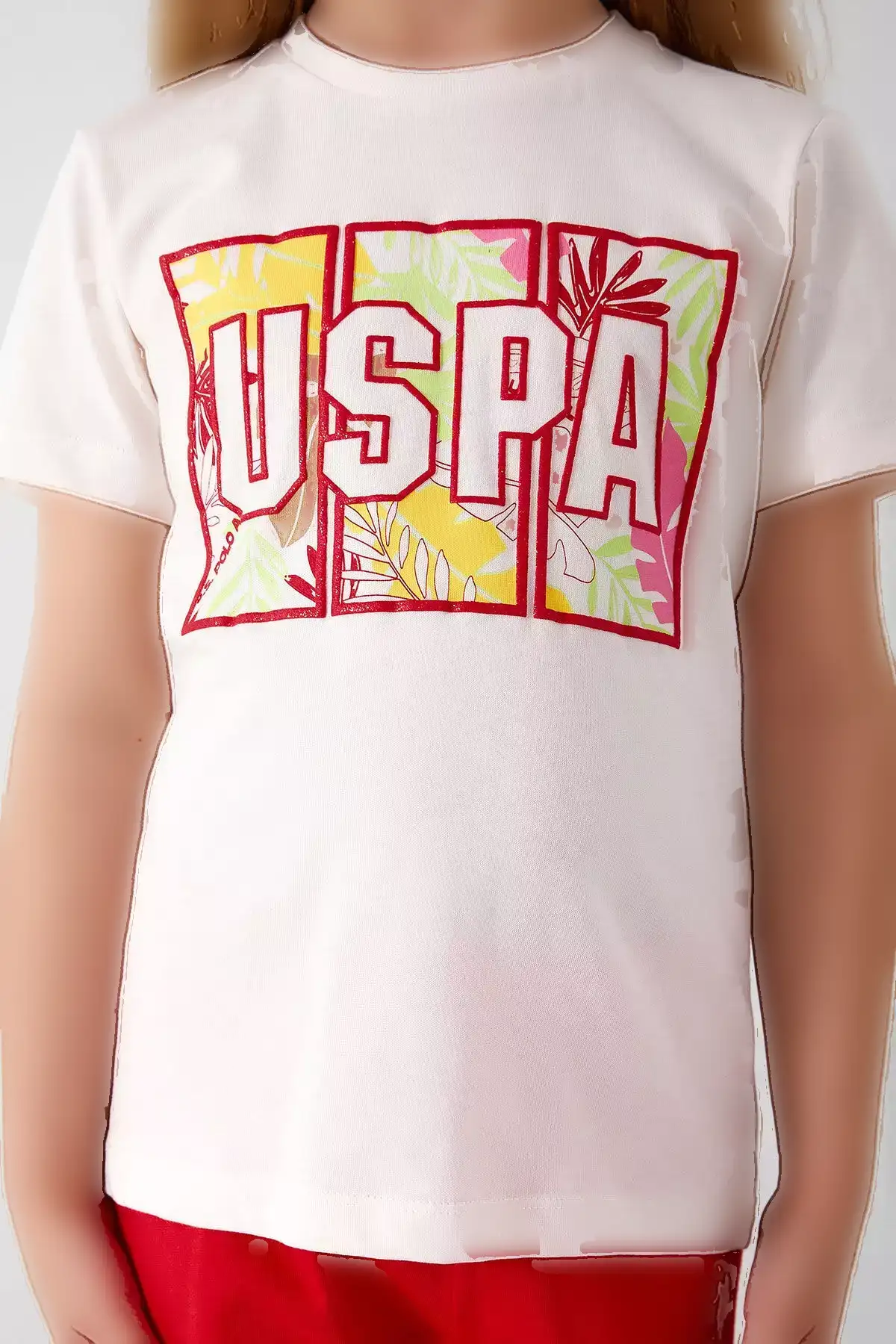 ست کمرنگ و کوتاه دخترانه با طرح برگهای رنگارنگ برند U.S. Polo Assn. - 649438329
