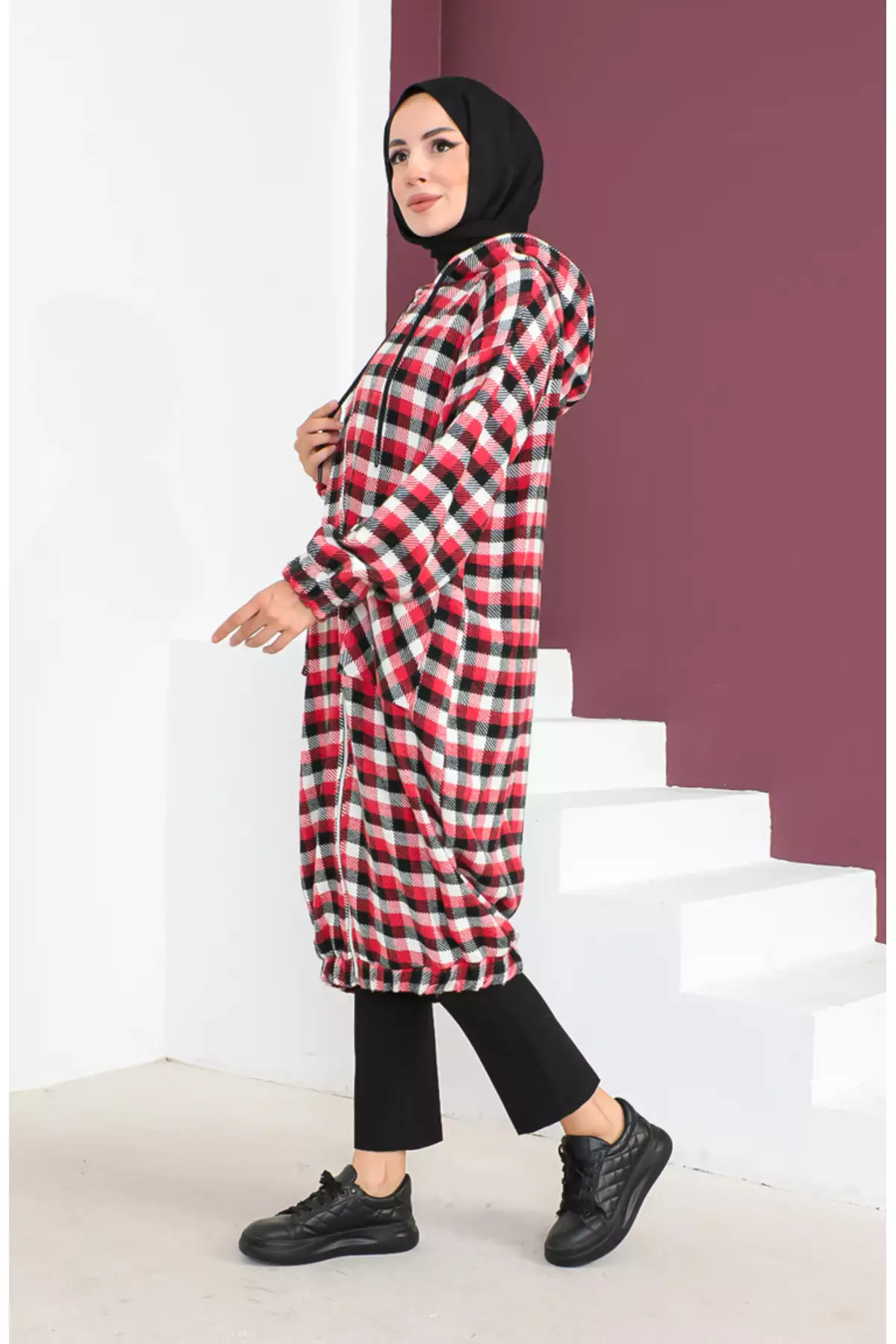 کاپ پشمی با طرح چهارخانه کد 23K8805-02 رنگ بوردو برند sefamerve - 833445754