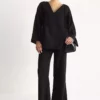 بلوز بافت کروات زنانه و ست شلوار با کمر بالا N7206 60283545 برند Bianco Lucci - 988316992