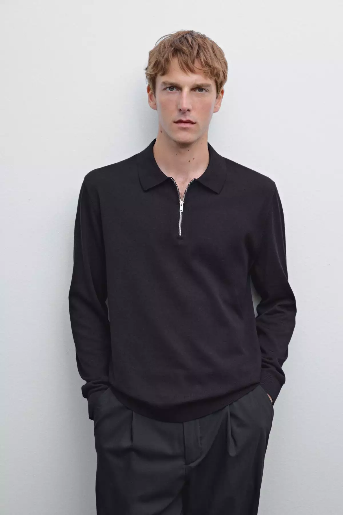 پلیور یقه پولو با زیپ برند Massimo Dutti - 962171015