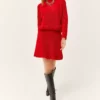 ست بلوز قرمز زنانه با دامن مینی چیندار از بافت، کد TKM-19000248 برند Olalook - 796390036