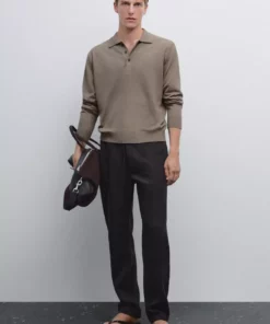پلیور با یقه پولو از مخلوط پشم پنبه برند Massimo Dutti - 969523505