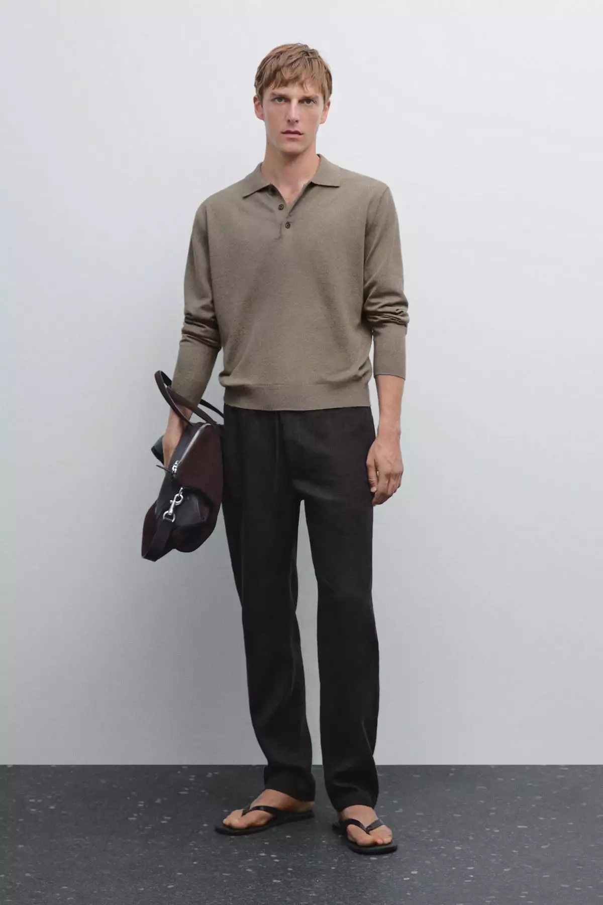 پلیور با یقه پولو از مخلوط پشم پنبه برند Massimo Dutti - 969523505