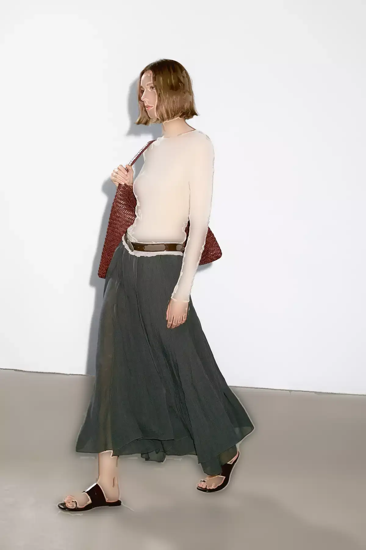 دامن بلند چیندار برند Massimo Dutti - 943630735