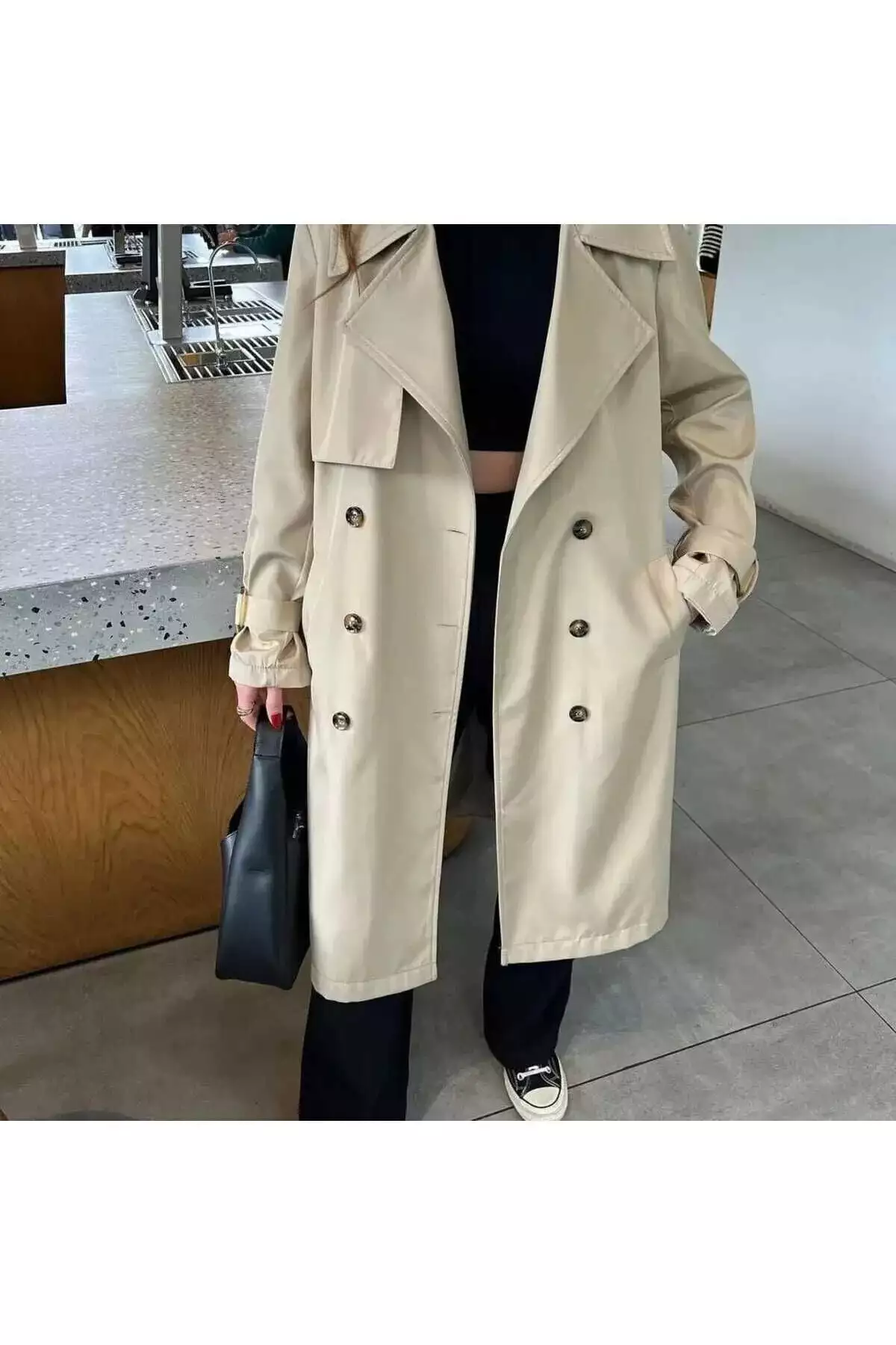 trençکوت سنگی با کمربند و پارچه ضد باد و دکمهدار برند Daçem Hira - 1016709919