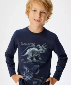 تیشرت آستین بلند با طرح دایناسور و یقه گرد از جنس پنبه برند Koton - 862616203