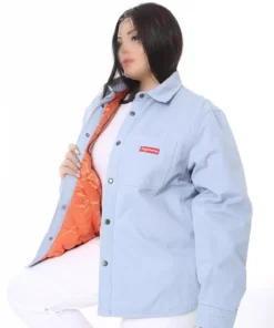 کابان آبی بزرگ سایز زنانه با آستر داخلی منقوش و دکمههای فشاری 65N38371 برند Şans - 864576491