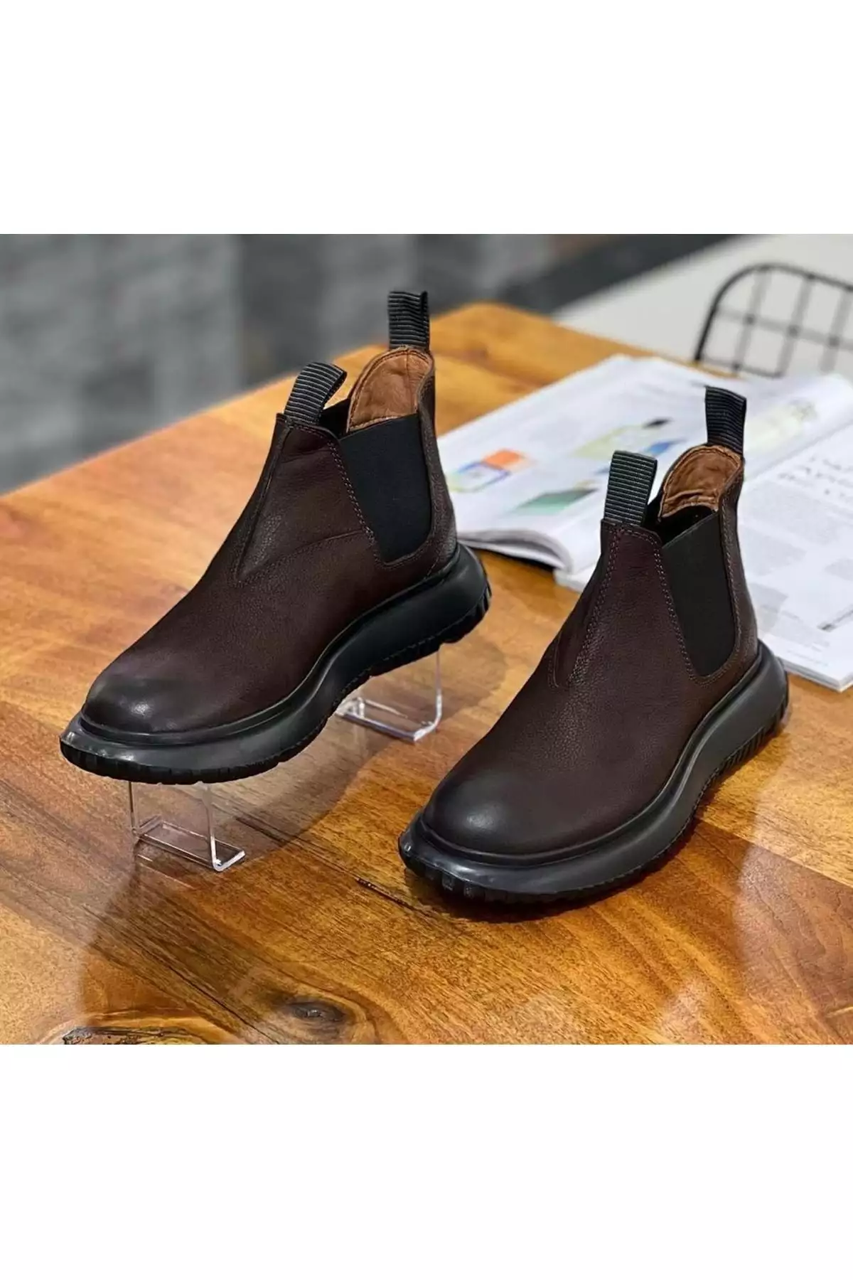 بوت مردانه چرم طبیعی نبوک قهوهای اووا برند New Optimal - 645128708