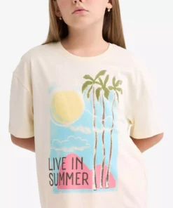 تیشرت کوتاه آستین دخترانه با یقه گرد و طرح ریسه مدل E0353A825SM برند Defacto - 941554137