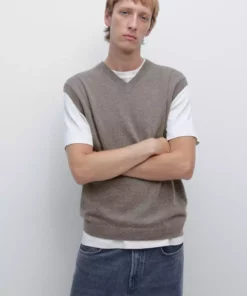 سوئتر V یقه با ترکیب پشم برند Massimo Dutti - 991330758