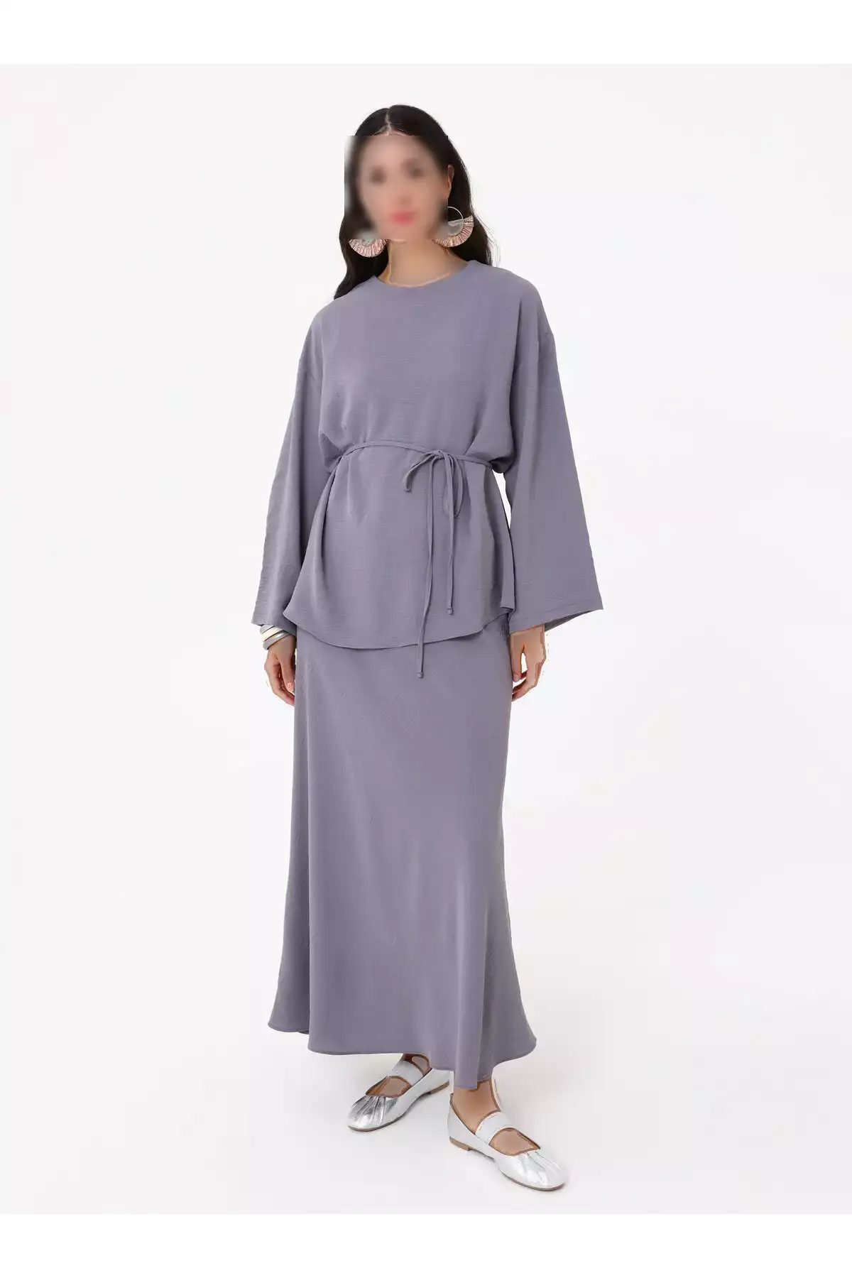 ست دو تکه تونیک و دامن با جزئیات بند دار - خاکستری برند Refka - 980958689