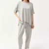 بلوز زنانه خاکستری نامتقارن با پارچه نرم و ست کریستالی تحت شماره TKM-19000269 برند Olalook - 812771295
