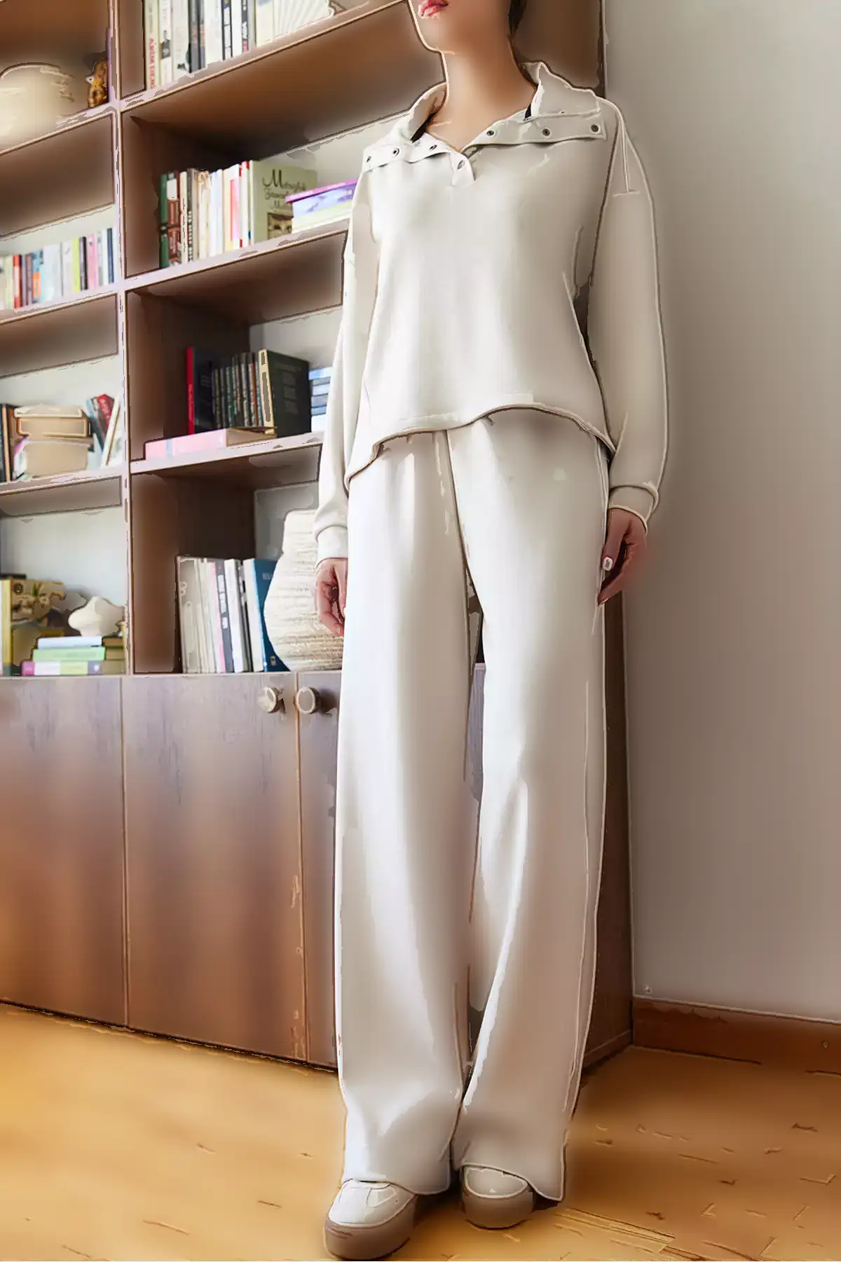 ست بالاتنه و پایینتنه با یقه دکمهدار از پارچهی مدال زنانه 60351111 برند Bianco Lucci - 870323913