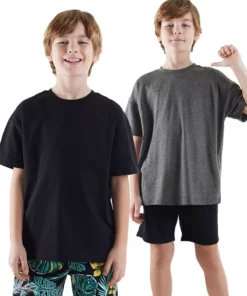 تیشرت پایه اوورسایز دو عددی برای پسر بچهها برند Denokids - 898689541