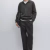 پولوشرت با یقه V و بافت کنترست دار برند Massimo Dutti - 991305250