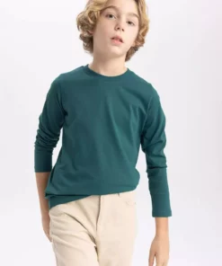 تیشرت ساده آستینبلند یقهدوچرخهای برای پسران B7771A8NS برند Defacto - 857633401