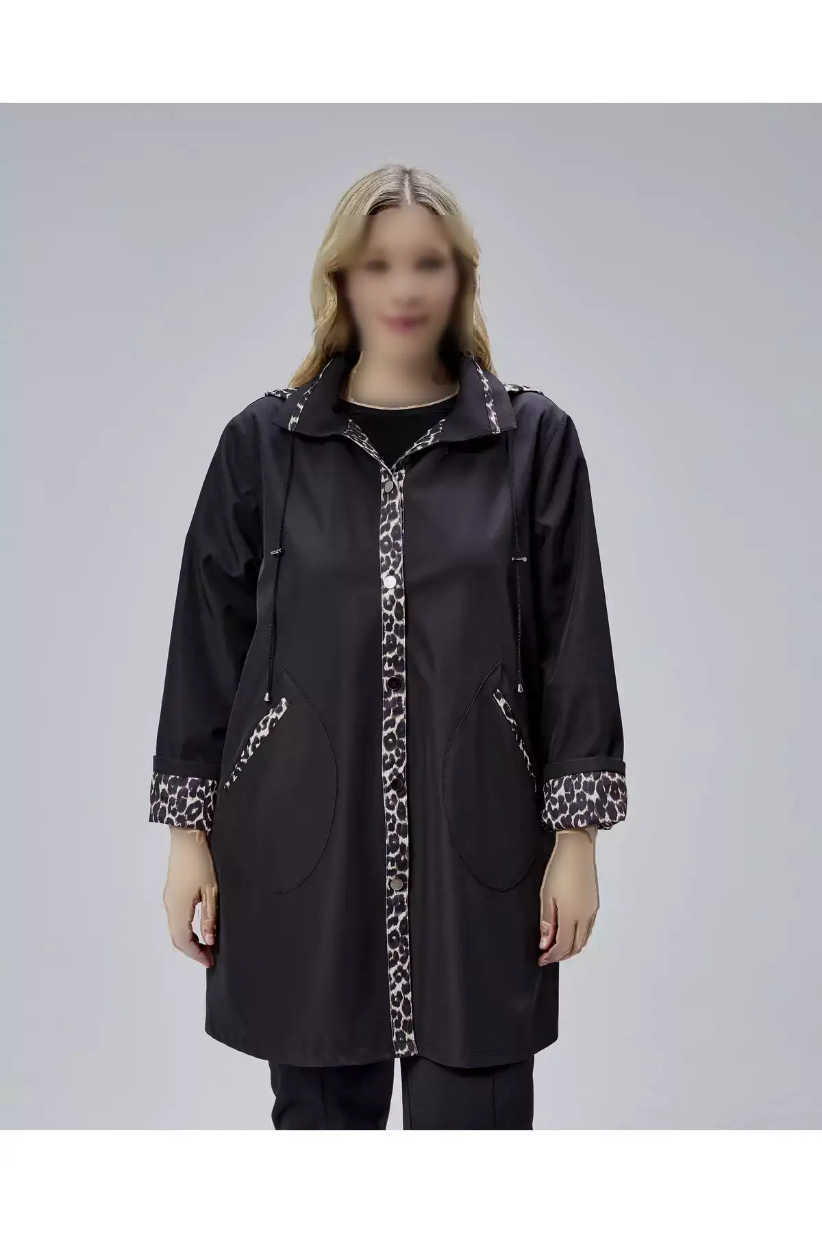 کتریچوت با کلاه و جزئیات پلنگی - مشکی برند KALKANCI - 1030666443