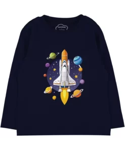 تیشرت نخی آستینبلند پسرانه با طرح فضاپیما برند Mavipink - 894776716
