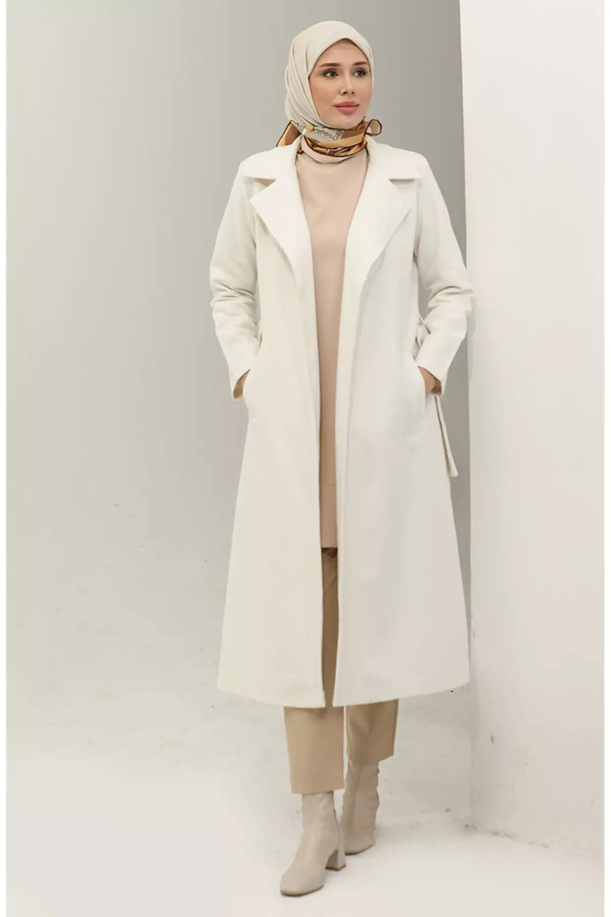 کاپشن کلاهدار کراواتی 5503-03 کرم برند sefamerve - 833440792