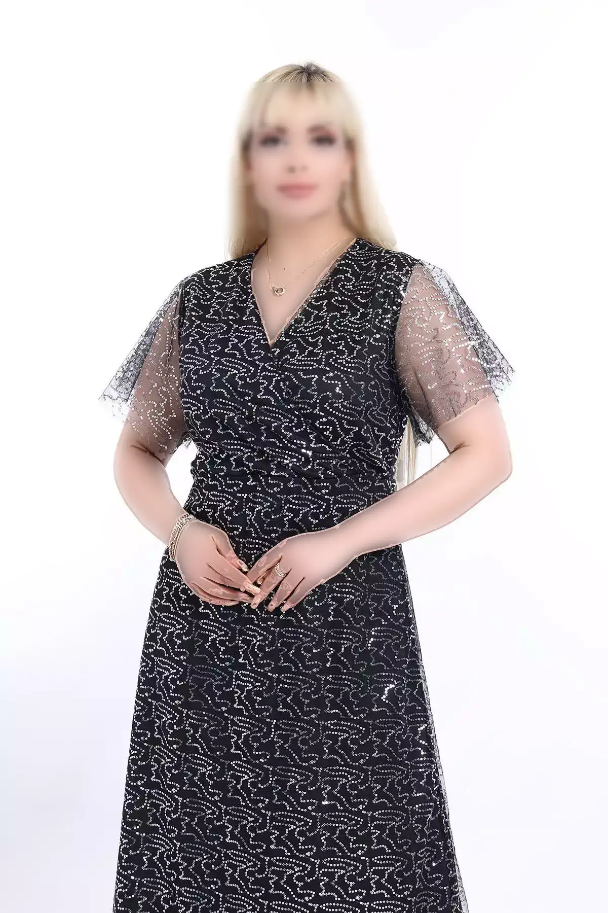 پیراهن مجلسی خاکستری بزرگ با یقه کراوات و زیورآلات 13C-2328 برند modayız - 704486898