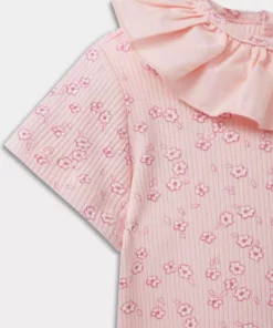 تی‌شرت کوتاه‌دست کشبافت راه‌راه گلدار بچه‌ دخترانه E2962A525SM برند Defacto - 940561482