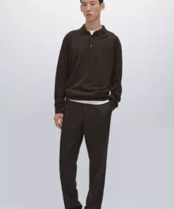 ژاکت پولو یقه دار با تیغه 100% پشم مروینوس برند Massimo Dutti - 984209595