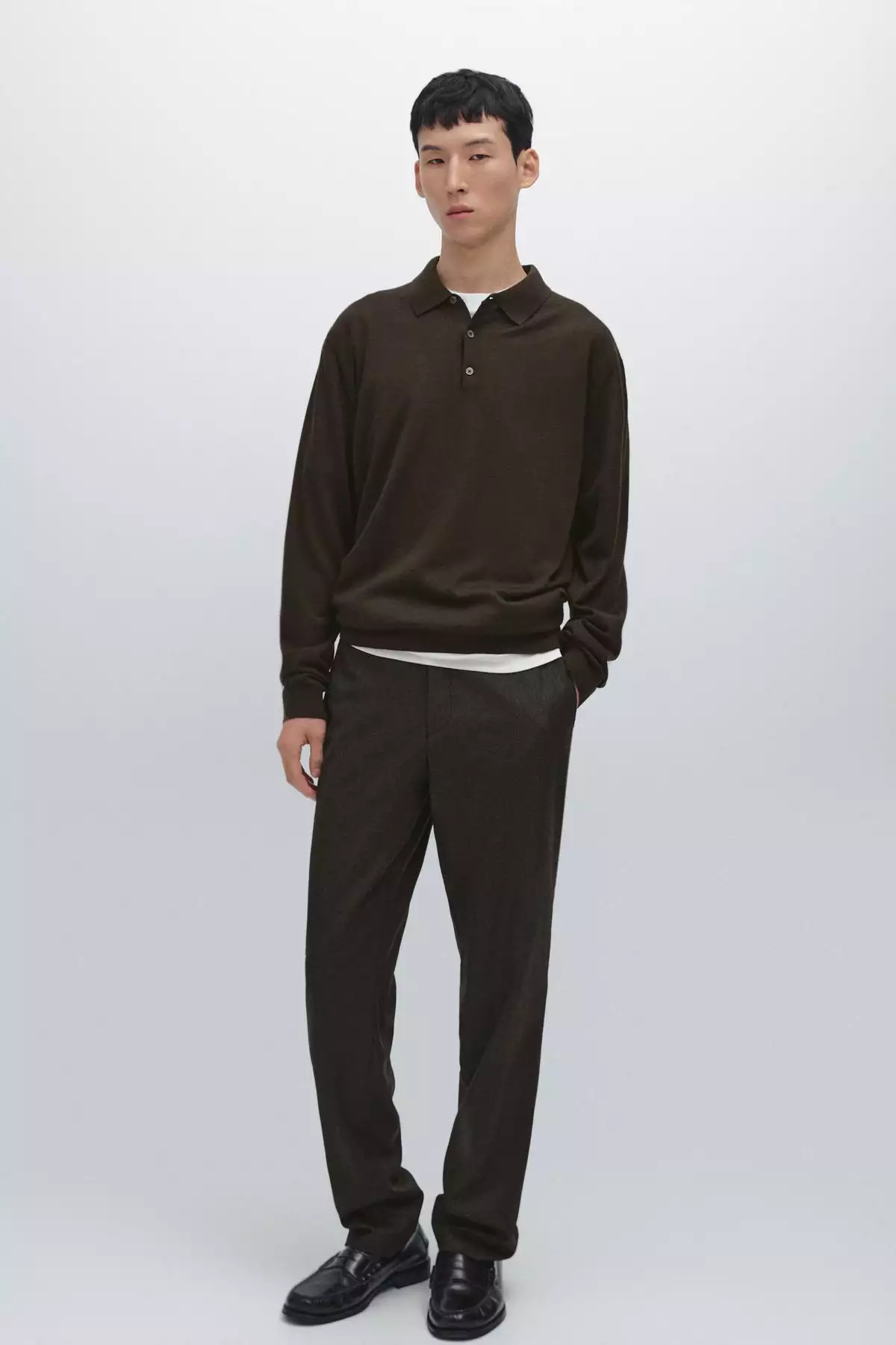 ژاکت پولو یقه دار با تیغه 100% پشم مروینوس برند Massimo Dutti - 984209595