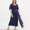 لDress شب مجلسی بزرگ سایز زنانه با جزئیات مرواریدی و پارچه شيفون رنگ سرمهای برند Şirin Butik - 947168626