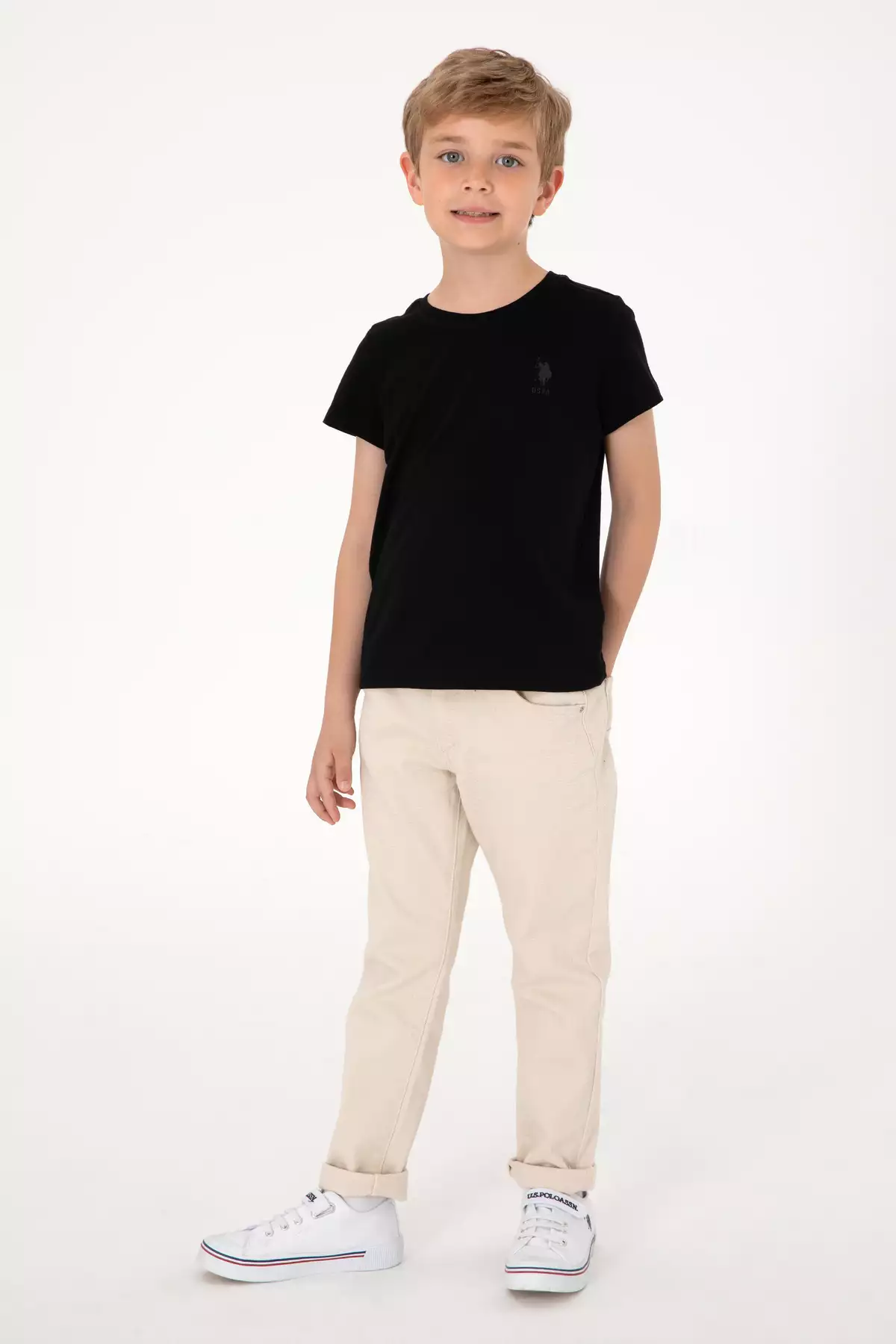 تیشرت ساده یقه گرد مشکی مخصوص پسران برند U.S. Polo Assn. - 852461155