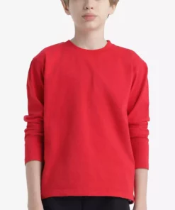 تیشرت پایه بلند آستیندار یقه دوچرخهای ساده برای پسران K1686A625AU برند Defacto - 957780808