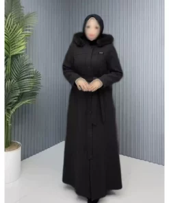 پالتوی کلاهدار زنانه بزرگ سایز بافت کتان کشمیر برند GLR&GYM - 1018862035